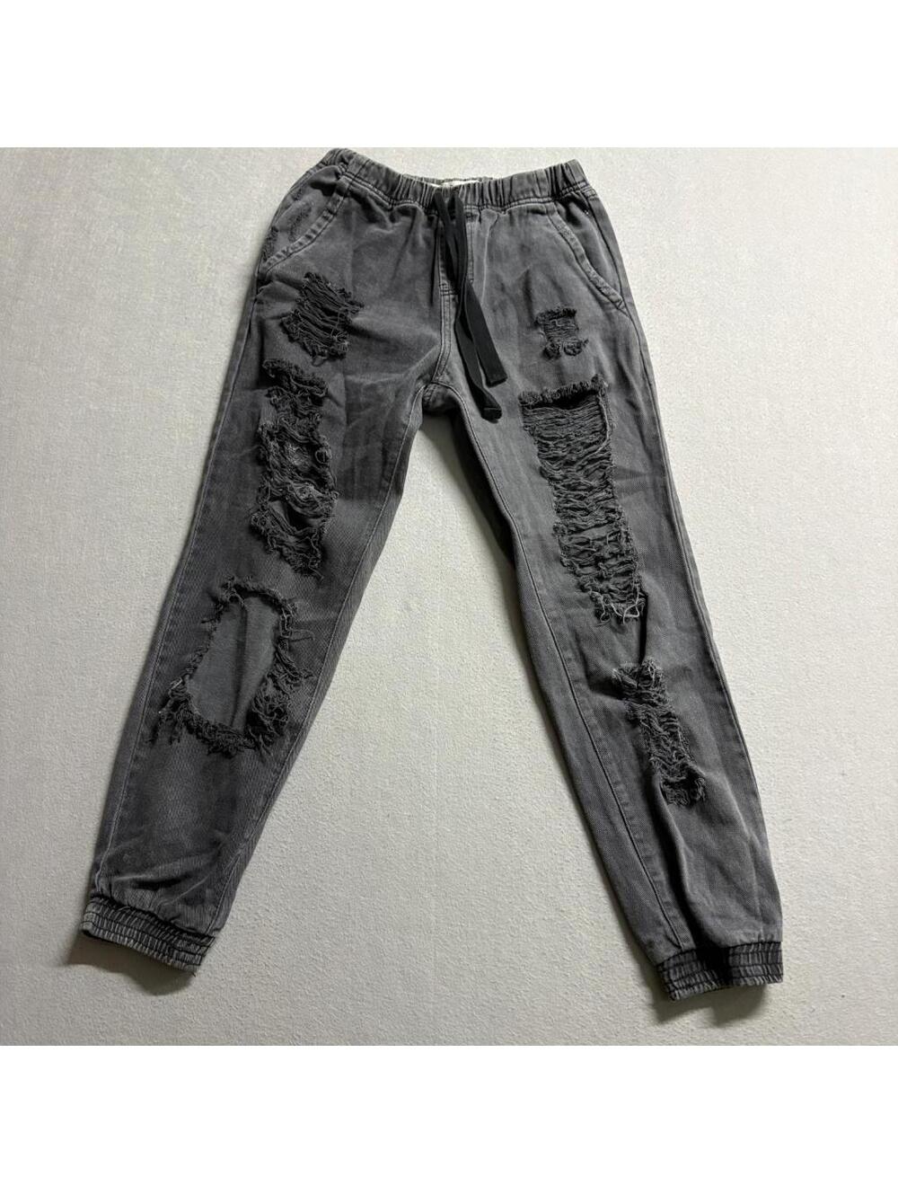 Supré Denim Distressed Jogger Jeans Womens Size 6 Gray Acid Wash Elastic Waist